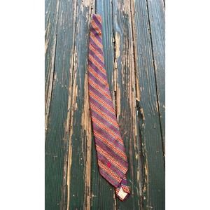 Vintage Bronzini All Silk Tie Red Gold Blue‎ Geometric Jacquard Unicorn Logo